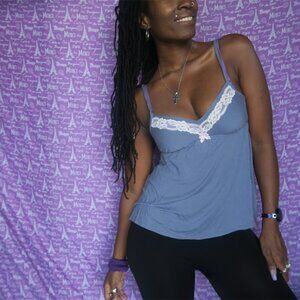 Victoria's Secret spaghetti strap lace teddy bow in front lingerie in bluish S